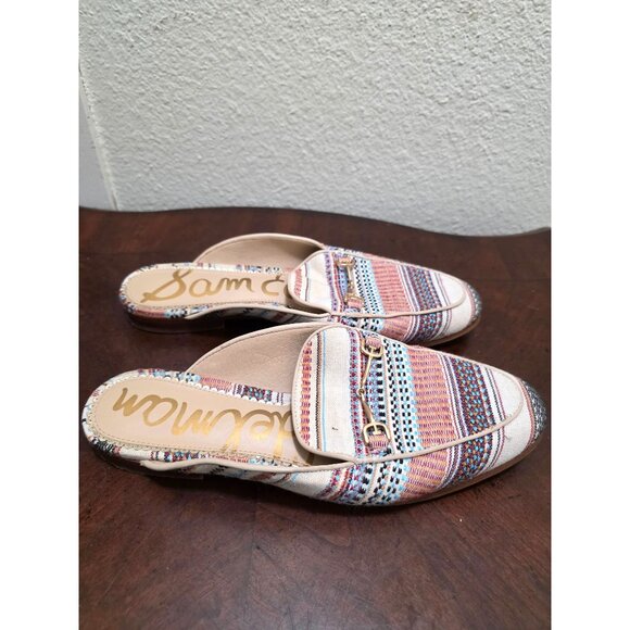 Sam Edelman Women's Clog Multicolor Textile Slip-On Loafers Gold Buckle Detail S - Picture 4 of 10